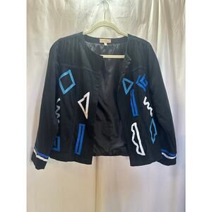 Choices Petite Large Black Statement Jacket – Geometric Appliqué – Artsy 90s
